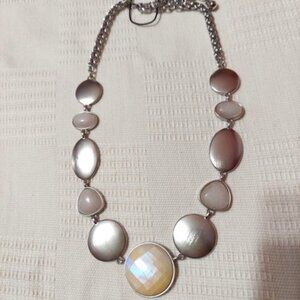 NWT White House Black Market Silver Tone Necklace w/ Faux Opal & Mother or Pearl